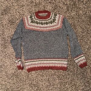 Gray and Red Patterned Sweater